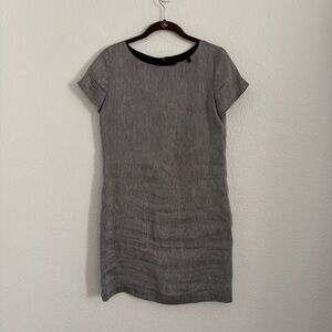 Theory Women's Size P Gray Linen Blend Structured Twill Shift Dress